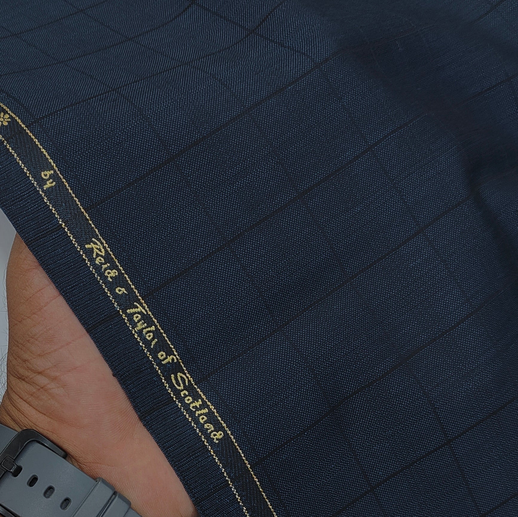 Trouser Fabric Reid & Taylor Super 130s Count 70%Wool Check Color Black N Prussian Blue